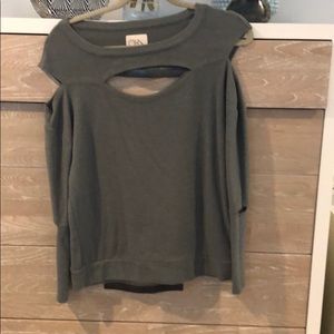 Olive green off the shoulder soft Sweatshirt